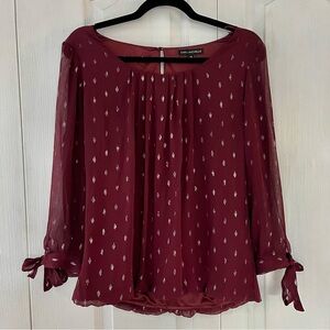 Sara Michelle Women’s Blouse Sz M Burgundy With Silver Accents Balloon Waist